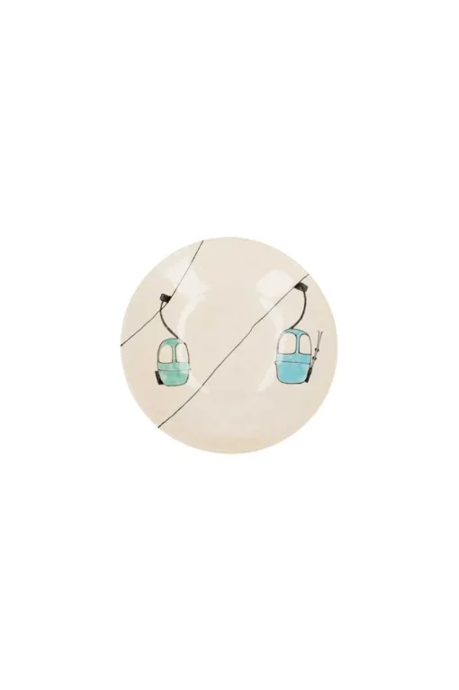 Assiette Creuse En Ceramique "Telecabines Vertes Et Bleues"