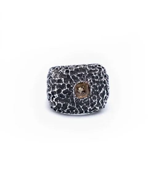 Bague 6X6 Quartz Fume Argent
