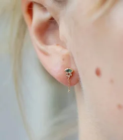 Boucle D'Oreille A Chaine Marquise En Tourmaline Bleue
