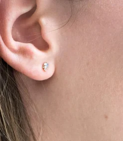 Boucle D'Oreille Unique Pierre De Lune Et Diamant