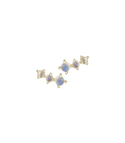 Boucles D'Oreilles Deux Pierres De Lune Et Un Diamant