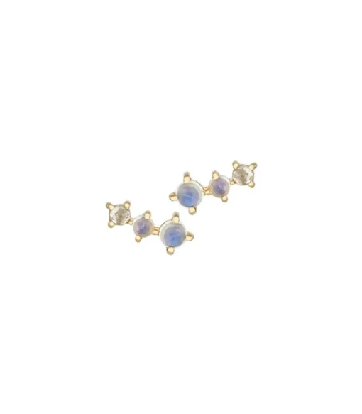 Boucles D'Oreilles Deux Pierres De Lune Et Un Diamant