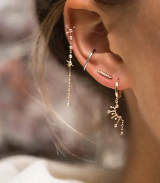 Boucles D'Oreilles Rayons De Soleil Petits Diamants Et Or