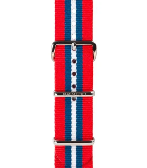 Bracelet De Montre Type Nato Raye Rouge, Bleu Et Blanc 280Mm