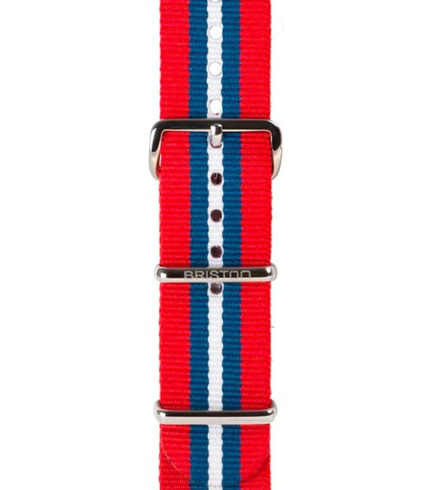 Bracelet De Montre Type Nato Raye Rouge, Bleu Et Blanc 280Mm