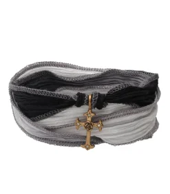 Bracelet En Soie A Nouer Et Charm Mariel Cross En Bronze Et Diamant