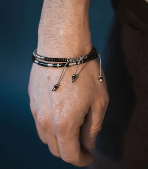 Bracelet Lazuli Argent Et Gemmes Onyx