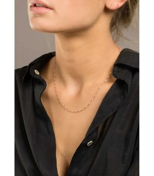 Collier Or Rose Et Perles De Resine 42 Cm
