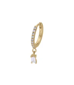 Creole Or Jaune Demi-Pavee Diamants Et 1 Diamant Baguette