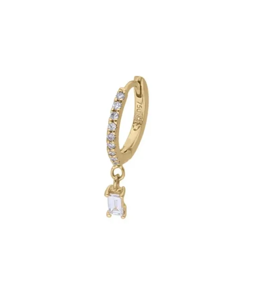 Creole Or Jaune Demi-Pavee Diamants Et 1 Diamant Baguette