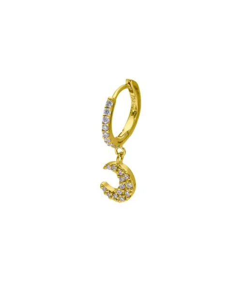 Creole Or Jaune Demi-Pavee Diamants Et Lune