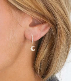 Creole Or Jaune Demi-Pavee Diamants Et Lune