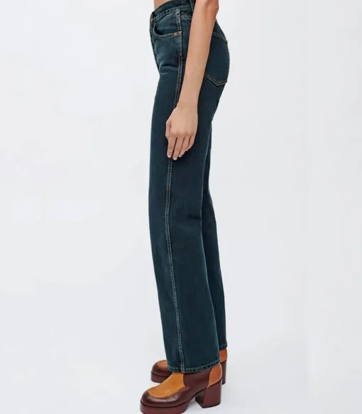 Jean 90S High Rise Loose Evergreen Dipped