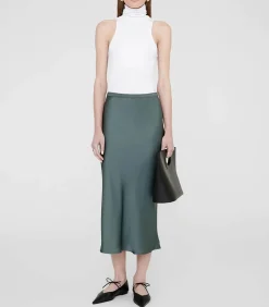 Jupe Longue Bar En Soie Dark Sage