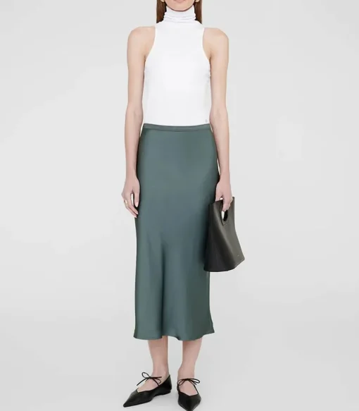 Jupe Longue Bar En Soie Dark Sage