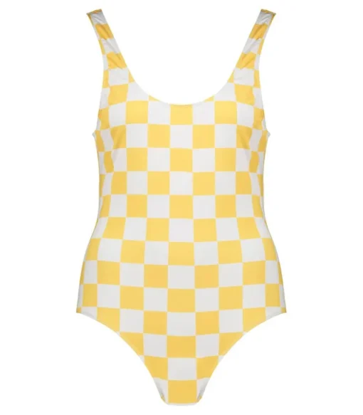 Maillot De Bain Une Piece Pamela Damier Jaune/Blanc