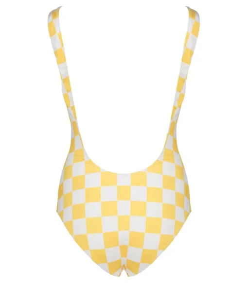 Maillot De Bain Une Piece Pamela Damier Jaune/Blanc