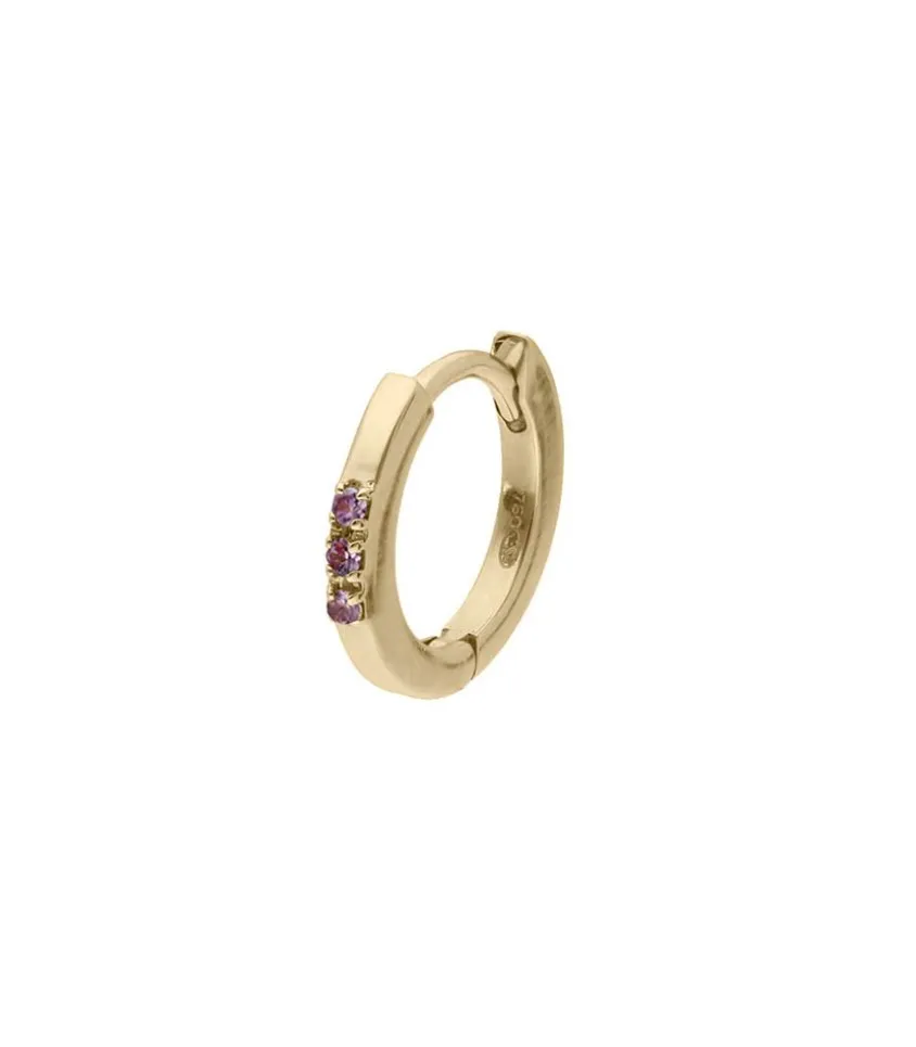 Mini Creole Or Jaune 3 Saphirs Roses