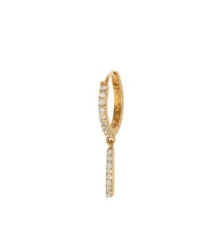 Mini Creole Semi Pavee Or Jaune Et Barette Diamants