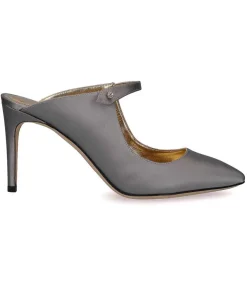Mules A Talon En Soie Argentees