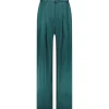Pantalon Ample Tuck En Satin De Soie Jade