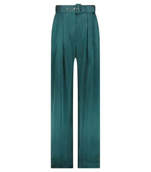 Pantalon Ample Tuck En Satin De Soie Jade