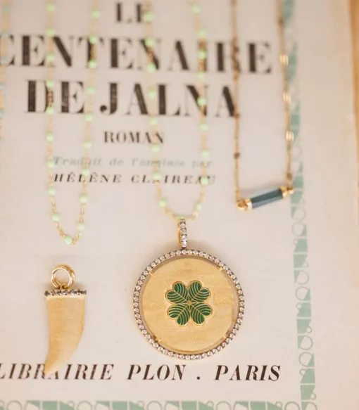 Pendentif Corne Or Jaune Saphir Gris