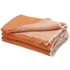 Plaid En Lin Vice Versa Frange Safran/Givre 140 X 250 Cm