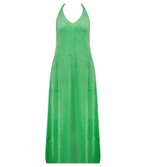 Robe Mireille Grass Green En Eponge Velours