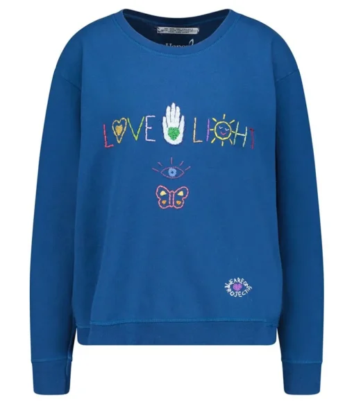 Sweat-Shirt Vintage Brode Love Light Bleu Marine