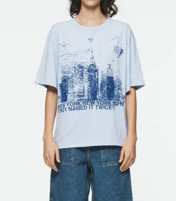 Tee-Shirt A Rayures Ny Big T Bleu Et Blanc