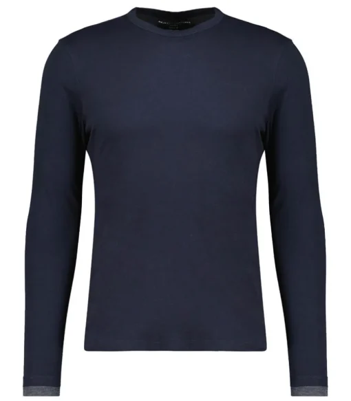 Tee-Shirt Homme Col Rond Manches Longues Coton Marine